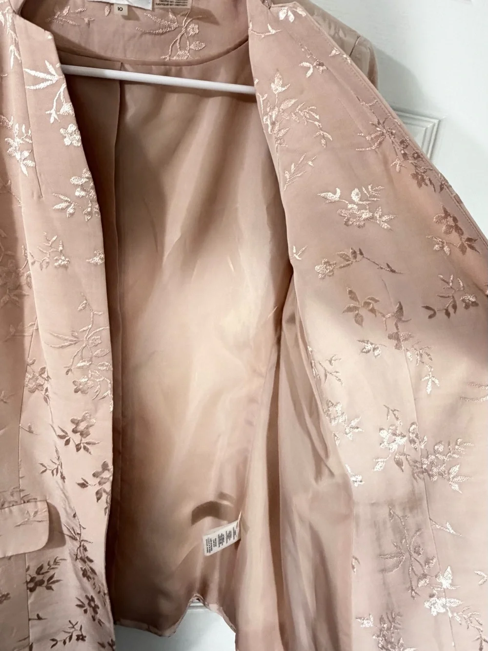 Calvin Klein Floral Jacquard Open Front Blazer Blush Womens 10 Elegant Chic